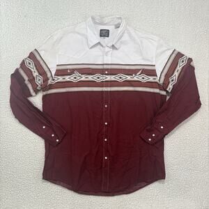 Roper Pearl Snap Western Shirt Mens 2XL Southwest Rodeo Aztec Cowboy Cotton Red